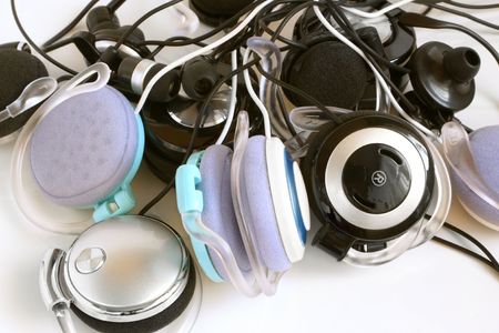 Earphones on the white backgroundの写真素材