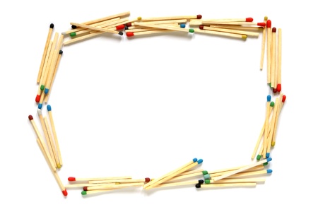 Frame made of matches on a white backgroundの写真素材