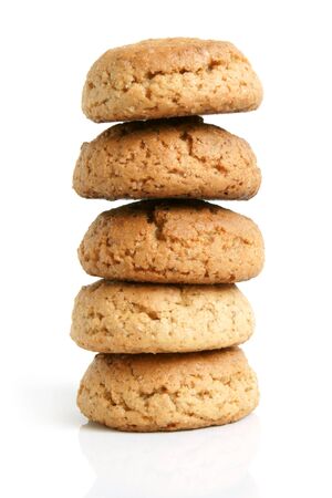Stack of oatmeal cookies on a white backgroundの写真素材