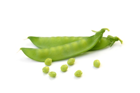 Fresh green peas  on white backgroundの写真素材