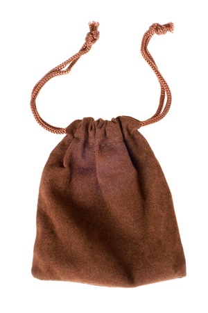 Brown pouch isolated on a white backgroundの写真素材