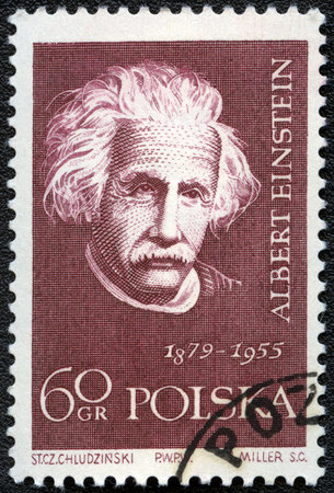 POLAND - CIRCA 1959: A stamp printed in Poland shows Albert Einstein (1879-1955), series, circa 1959のeditorial素材