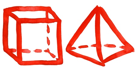 Abstract hand drawn watercolor geometrical shapes isolated on a white backgroundの写真素材