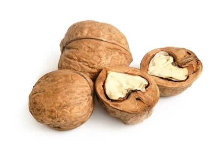 Walnuts on a white background