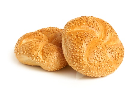 Round buns with sesame on a white background  の写真素材