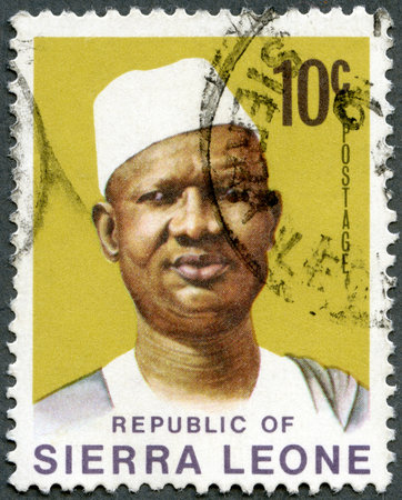 SIERRA LEONE - CIRCA 1972: A stamp printed in Sierra Leone shows President Siaka Stevens (1905-1988), circa 1972のeditorial素材