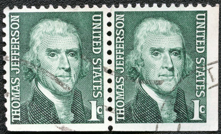 USA - CIRCA 1965: A stamp printed in USA shows President Thomas Jefferson (1801-1809), series...