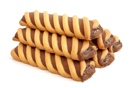 Cookies with chocolate cream on a white backgroundの写真素材