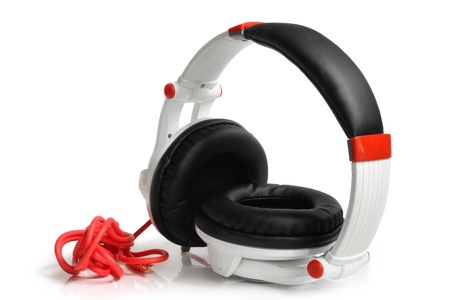 Earphones on a white backgroundの写真素材