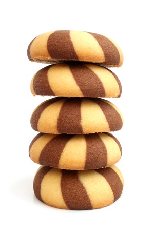 Stack of cookies on a white backgroundの写真素材