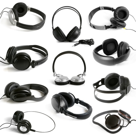 Earphones collection on the white background