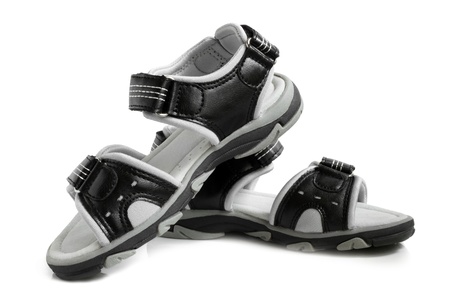 Child's sandals on a white backgroundの写真素材