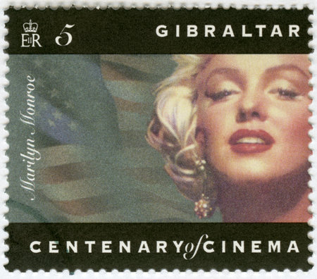 GIBRALTAR - CIRCA 1995: A stamp printed in Gibraltar shows Marilyn Monroe, circa 1995のeditorial素材