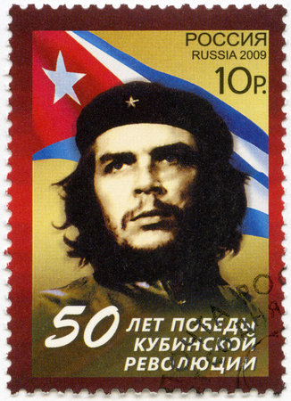 RUSSIA - CIRCA 2009  A stamp printed in Russia shows commander Ernesto Guevara de la Serna  Che...