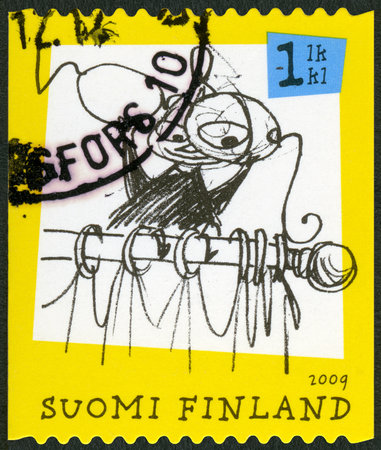 FINLAND - CIRCA 2009: A stamp printed in Finland shows Moomin characters, circa 2009のeditorial素材