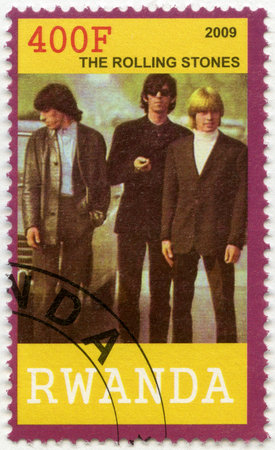 RWANDA - CIRCA 2009: A stamp printed in Republic of Rwanda shows The Rolling Stones, circa 2009のeditorial素材