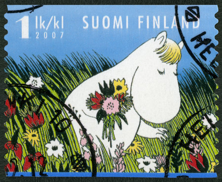 FINLAND - CIRCA 2007: A stamp printed in Finland shows Snork Maiden, Moomin characters, circa 2007のeditorial素材