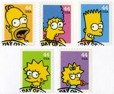 USA - CIRCA 2009: A stamp printed in United States shows The Simpsons, circa 2009のeditorial素材