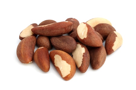 Brazil nuts on a white backgroundの写真素材