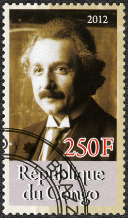 CONGO - CIRCA 2012: A stamp printed in Congo shows Albert Einstein (1879-1955), circa 2012のeditorial素材