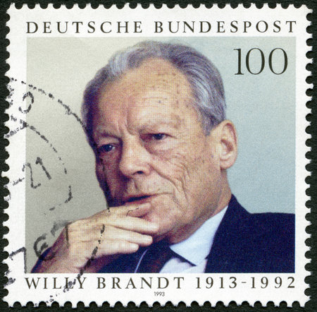 GERMANY - CIRCA 1993: A stamp printed in Germany shows Willy Brandt (1913-1992), Statesman, circa 1993のeditorial素材