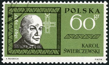 POLAND - CIRCA 1963: A stamp printed in Poland shows Karol Swierczewski (Walter) (1897-1947), circa 1963のeditorial素材