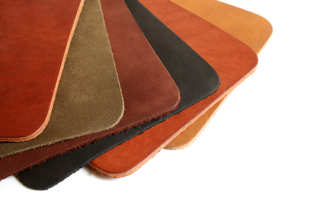 Natural variegated leather on white background 