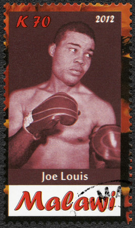 Malawi - CIRCA 2012  A stamp printed in Malawi shows Joe Louis, circa 2012のeditorial素材