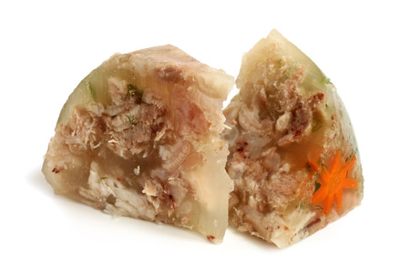 Jellied minced meat on white backgroundの写真素材