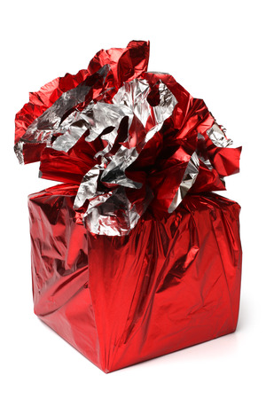 Red gift box on white backgroundの写真素材