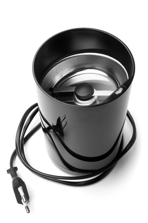 Electric coffee grinder on white backgroundの写真素材