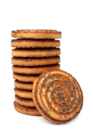Sugar cookies with poppy-seed on white backgroundの写真素材