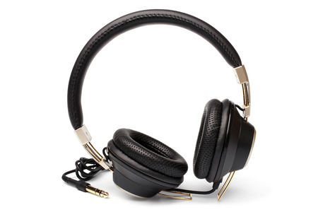 Earphones on white backgroundの写真素材