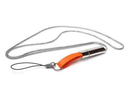 Neck strap lanyard for cell phone on white backgroundの写真素材