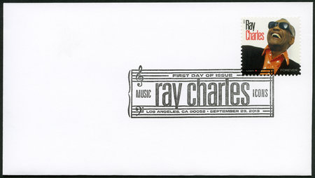 UNITED STATES OF AMERICA - CIRCA 2013: A stamp printed in USA shows Ray Charles Robinson...