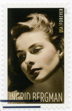 UNITED STATES OF AMERICA - CIRCA 2015: A stamp printed in USA shows shows Ingrid Bergman (1915-1982), series Legends of Hollywood, actress, circa 2015のeditorial素材