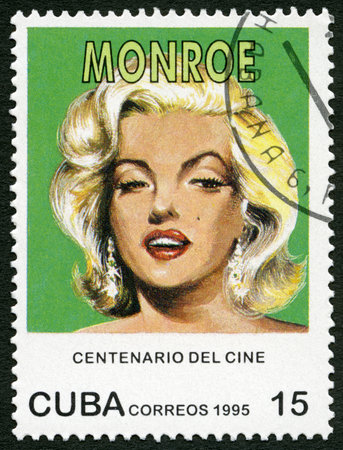 CUBA - CIRCA 1995: A stamp printed in Cuba shows Marilyn Monroe (1926-1962), series Century Motion Pictures, circa 1995のeditorial素材