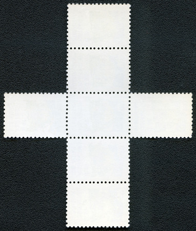 Blank postage stamp block souvenir sheet on a black backgroundの写真素材