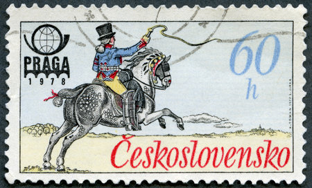 CZECHOSLOVAKIA - CIRCA 1978: A stamp printed in Czechoslovakia devoted Praga International Philatelic Exhibition, circa 1978のeditorial素材
