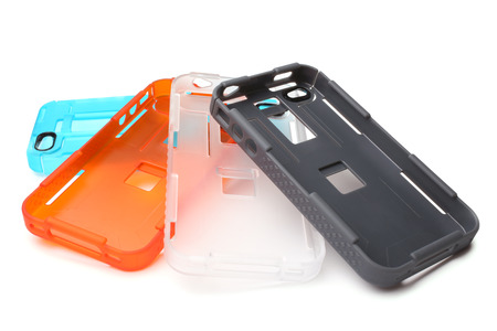 Mobile phone covers on white backgroundの写真素材