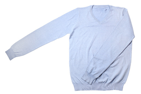 Blue sweater isolated on white backgroundの写真素材