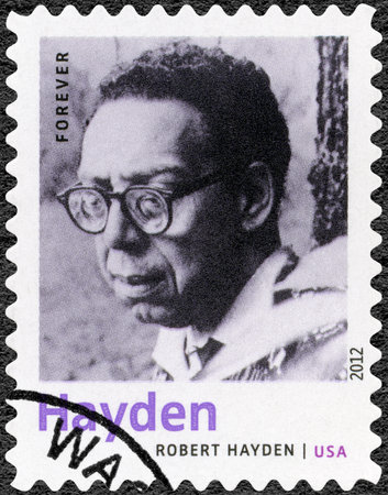UNITED STATES OF AMERICA - CIRCA 2012: A stamp printed in USA shows Robert Hayden (1913-1980), American poet, essayist and educator, series Nobel Laureate in Literature, circa 2012のeditorial素材