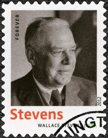 UNITED STATES OF AMERICA - CIRCA 2012: A stamp printed in USA shows Wallace Stevens (1879-1955), American Modernist poet, series Nobel Laureate in Literature, circa 2012のeditorial素材
