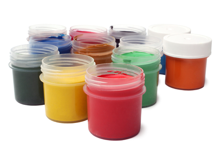 Gouache paints on white backgroundの写真素材