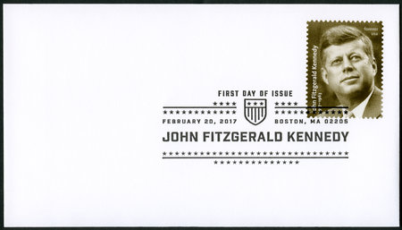 UNITED STATES OF AMERICA - CIRCA 2017: A stamp printed in USA shows Portrait of John Fitzgerald...