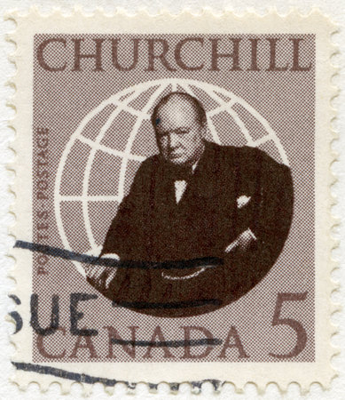 CANADA - CIRCA 1965: A stamp printed in Canada shows Sir Winston Spencer Churchill (1874-1965), politician, circa 1965のeditorial素材
