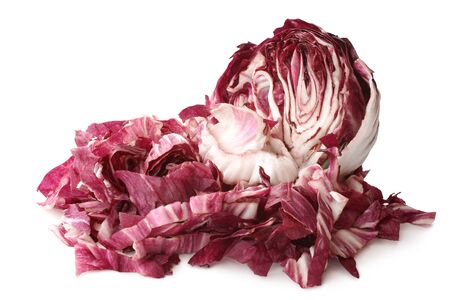 Chopped red cabbage on white backgroundの写真素材