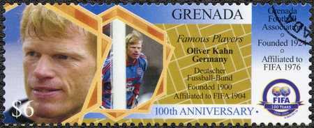 GRENADA - CIRCA 2004: A stamp printed in Grenada shows Oliver Rolf Kahn (born 1969) Germany, famous...