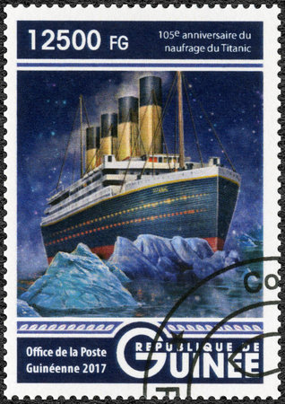GUINEA - CIRCA 2017: A stamp printed in Republic of Guinea shows Titanic, circa 2017のeditorial素材