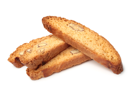Italian cantuccini cookies on white backgroundの写真素材
